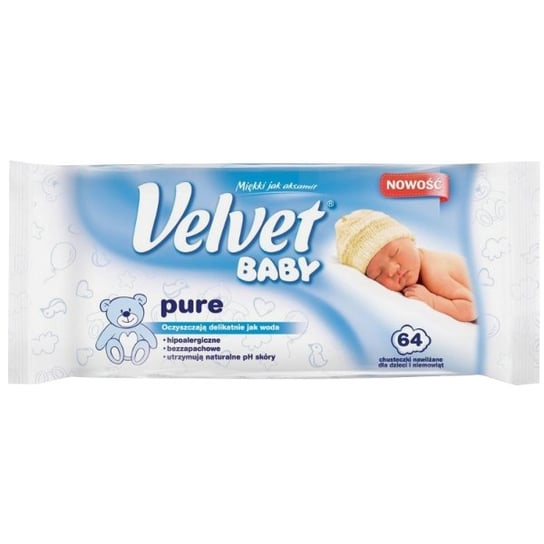 Velvet, Baby Pure, Chusteczki nawilżane dla dzieci, 64 szt. Velvet