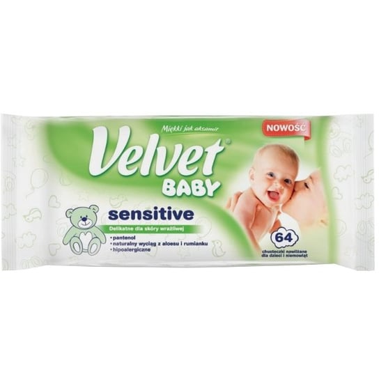 Velvet, Baby Sensitive, Chusteczki nawilżane dla dzieci i niemowląt, 64 szt. Velvet