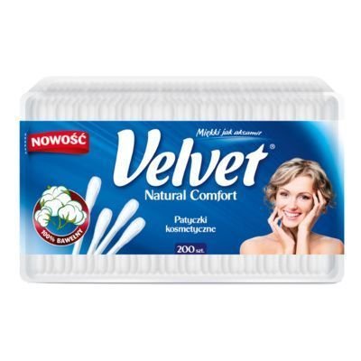 Velvet, Natural Comfort, patyczki kosmetyczne pudełko, 200 szt. Velvet