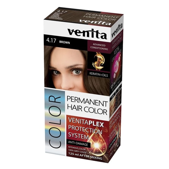 Venita, Plex Protection System Permanent Hair Color, farba do włosów z systemem ochrony koloru 4.17 Brown Venita