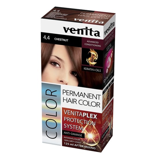 Venita, Plex Protection System Permanent Hair Color, farba do włosów z systemem ochrony koloru 4.4 Chestnut Venita