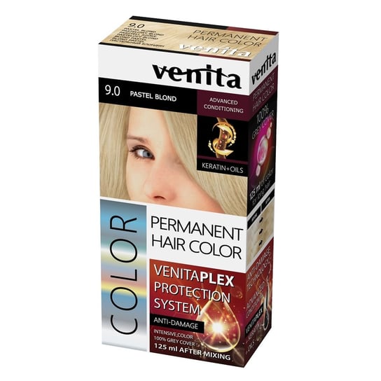 Venita, Plex Protection System Permanent Hair Color, farba do włosów z systemem ochrony koloru 9.0 Pastel Blond Venita