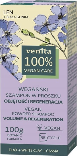 Venita, Wegański szampon w proszku, Len+Biała glinka Venita