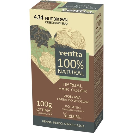 Venita, ziołowa farba do włosów Herbal hair color 4.34 orzechowy brąz, 100 g Venita