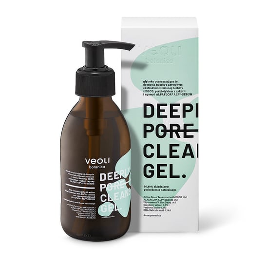 Veoli Botanica, DEEPLY PORE CLEANSING GEL Głęboko oczyszczający żel do mycia twarzy z aktywnym ekstraktem z zielonej herbaty z EGCG, prebiotykiem z cykorii i agawy i ALPAFLOR® ALP®-SEBUM, 200 ml VEOLI BOTANICA