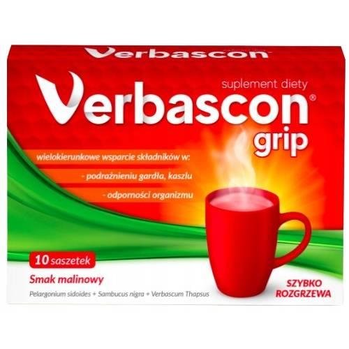 Verbascon Grip smak malinowy, 10 saszetek Verbascon