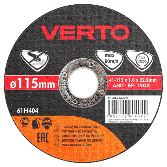 VERTO Tarcza tnąca do metalu 115 x 1.0 x 22.2 mm, INOX 61H404 Verto