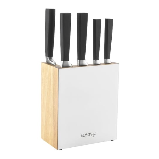 Vialli Design, Zestaw 5 noży w bloku FINO, biały, 17,5x9,5x37,5 cm Vialli Design