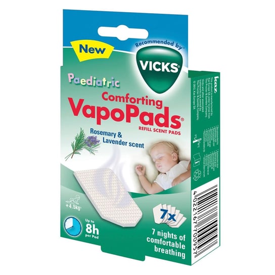 Vicks, Pediatric VapoPads, Wkładki zapachowe do inhalacji, rozmaryn z lawendą, 7 szt. Vicks