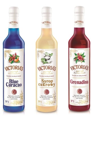 Victoria's zestaw syropów do drinków 3x490 ml - Grenadina, Blue i Cukrowy Cymes