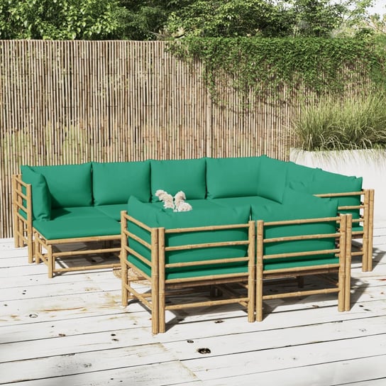 vidaXL 10-cz. zestaw mebli do ogrodu, zielone poduszki, bambus vidaXL