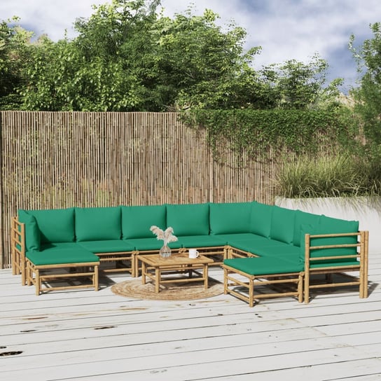 vidaXL 11-cz. zestaw mebli do ogrodu, zielone poduszki, bambus vidaXL