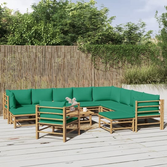 vidaXL 12-cz. zestaw mebli do ogrodu, zielone poduszki, bambus vidaXL
