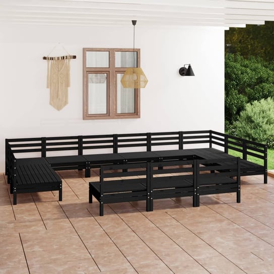 vidaXL 13-cz. zestaw wypoczynkowy do ogrodu, czarny, drewno sosnowe vidaXL