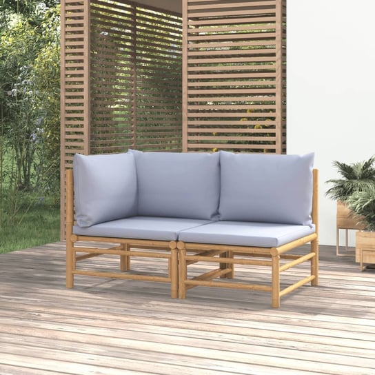vidaXL 2-cz. zestaw mebli do ogrodu, jasnoszare poduszki, bambus vidaXL