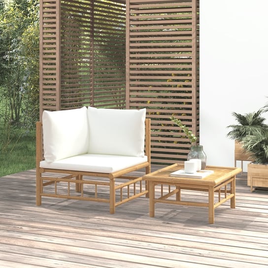 vidaXL 2-cz. zestaw mebli do ogrodu, kremowe poduszki, bambus vidaXL