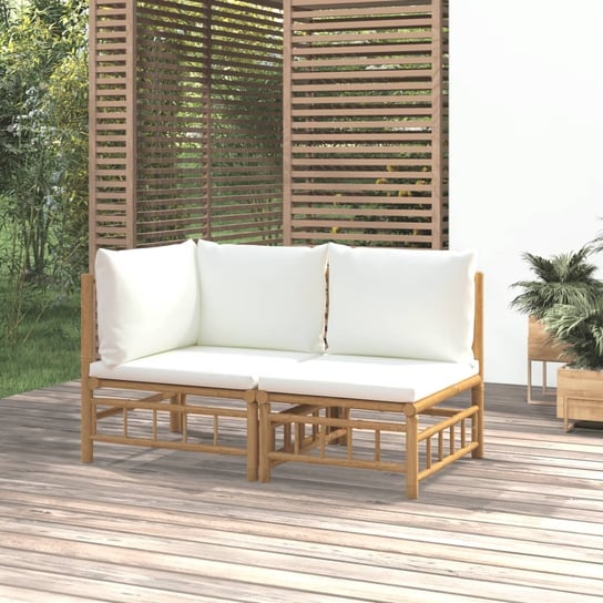 vidaXL 2-cz. zestaw mebli do ogrodu, kremowe poduszki, bambus vidaXL
