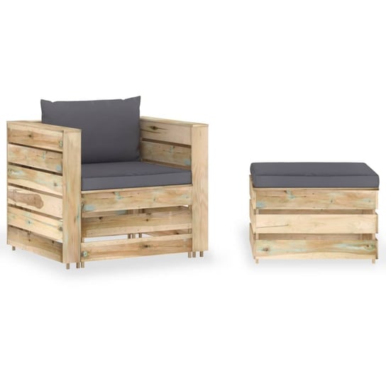vidaXL 2-cz. zestaw wypoczynkowy do ogrodu, z poduszkami, drewniany vidaXL