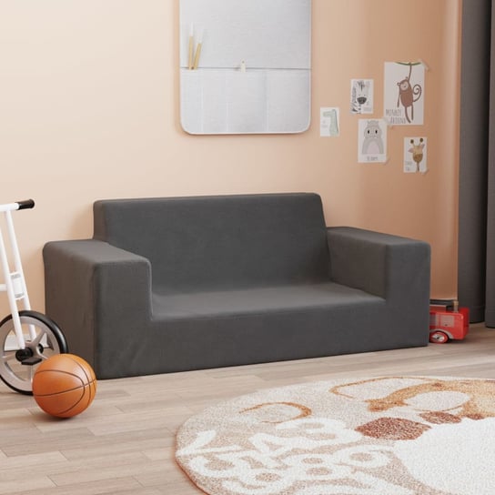 vidaXL 2-os. sofa dla dzieci, antracytowa, miękki plusz vidaXL