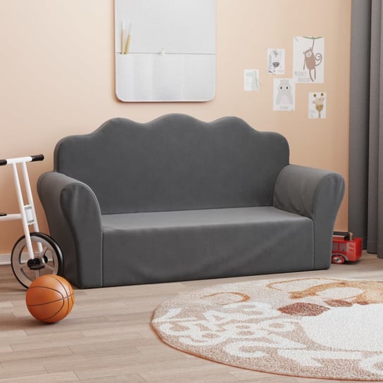 vidaXL 2-os. sofa dla dzieci, antracytowa, miękki plusz vidaXL