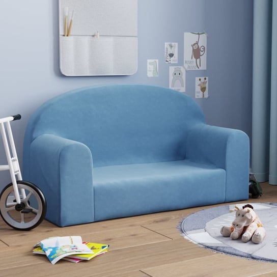 vidaXL 2-os. sofa dla dzieci, niebieska, miękki plusz vidaXL