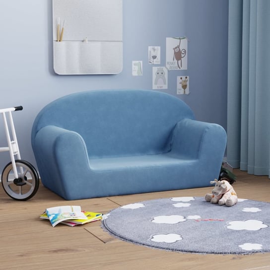 vidaXL 2-os. sofa dla dzieci, niebieska, miękki plusz vidaXL