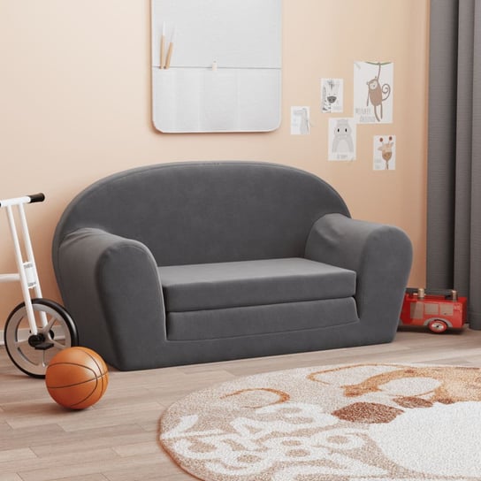 vidaXL 2-os. sofa dla dzieci, rozkładana, antracytowa, miękki plusz Inna marka