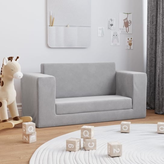 vidaXL 2-os. sofa dla dzieci, rozkładana, jasnoszara, miękki plusz vidaXL