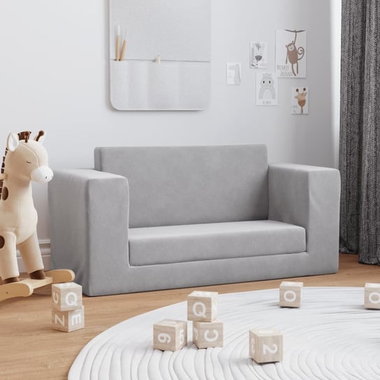 vidaXL 2-os. sofa dla dzieci, rozkładana, jasnoszara, miękki plusz Inna marka
