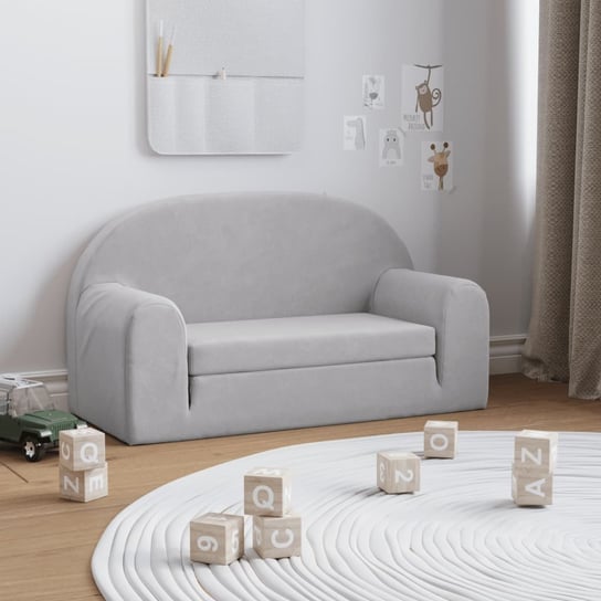 vidaXL 2-os. sofa dla dzieci, rozkładana, jasnoszara, miękki plusz Inna marka