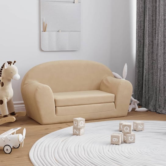vidaXL 2-os. sofa dla dzieci, rozkładana, kremowa, miękki plusz Inna marka