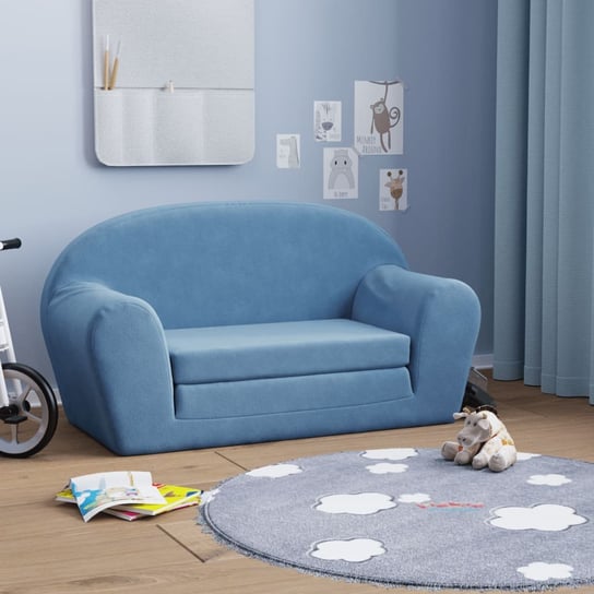 vidaXL 2-os. sofa dla dzieci, rozkładana, niebieska, miękki plusz Inna marka