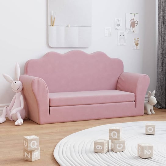 vidaXL 2-os. sofa dla dzieci, rozkładana, różowa, miękki plusz Inna marka