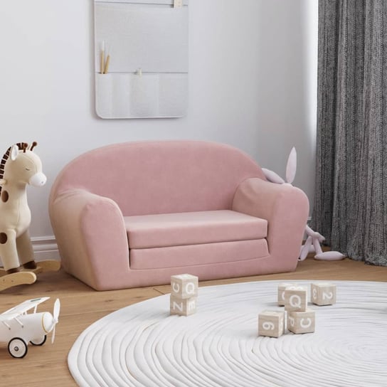 vidaXL 2-os. sofa dla dzieci, rozkładana, różowa, miękki plusz Inna marka