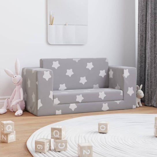 vidaXL 2-os. sofa dla dzieci, rozkładana, szara w gwiazdki, plusz Inna marka