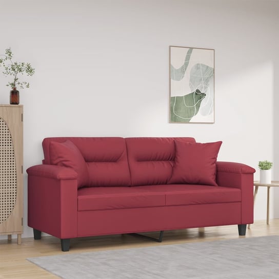 vidaXL 2-os. sofa z poduszkami, winna czerwień, 140 cm, sztuczna skóra vidaXL