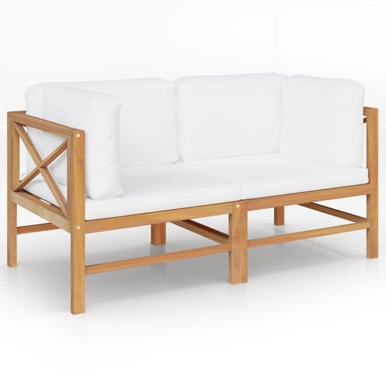 vidaXL, 2-osobowa ławka ogrodowa z kremowymi poduszkami, drewno tekowe vidaXL