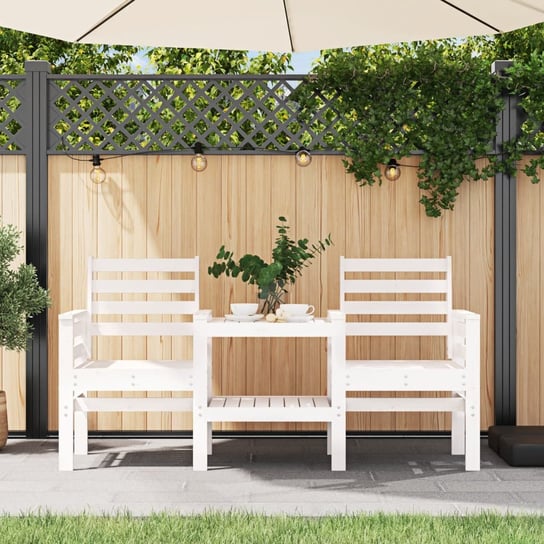 vidaXL 2-osobowa ławka ogrodowa ze stolikiem, biała, drewno sosnowe vidaXL
