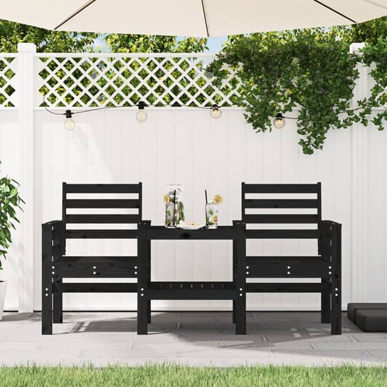 vidaXL 2-osobowa ławka ogrodowa ze stolikiem, czarna, drewno sosnowe vidaXL