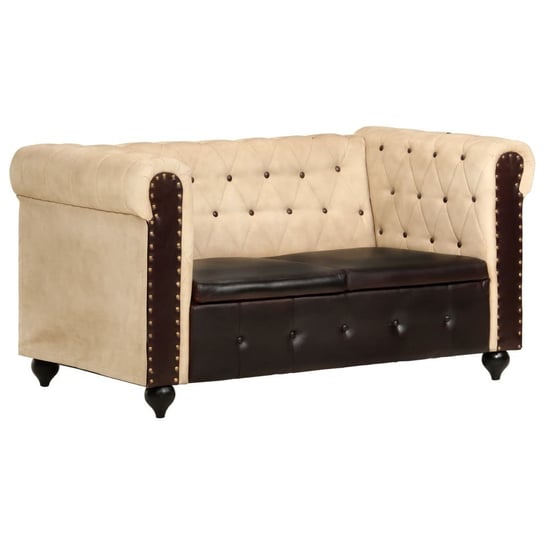 vidaXL 2-osobowa sofa Chesterfield, brązowa, skóra naturalna vidaXL
