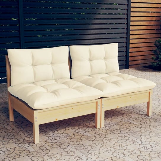 vidaXL 2-osobowa sofa ogrodowa z kremowymi poduszkami, drewno sosnowe vidaXL