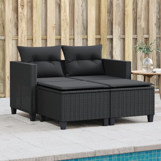 vidaXL 2-osobowa sofa ogrodowa z podnóżkami, czarna, polirattan vidaXL