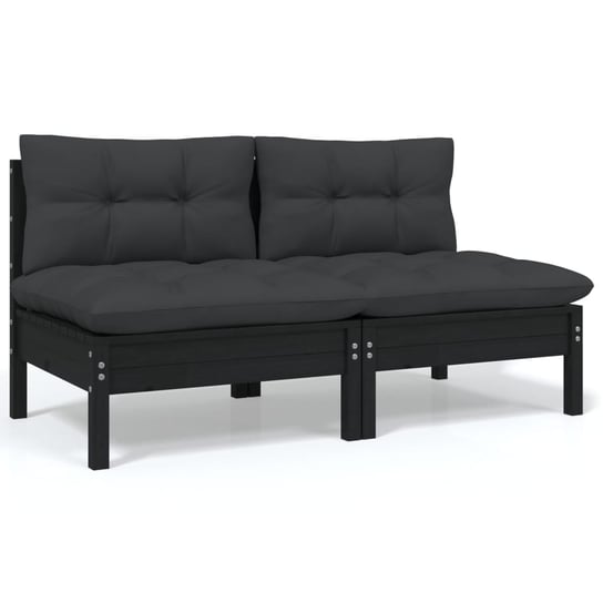 vidaXL 2-osobowa sofa ogrodowa z poduszkami, czarna, drewno sosnowe vidaXL