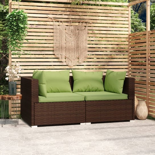 vidaXL 2-osobowa sofa ogrodowa z poduszkami, polirattan, brązowa vidaXL