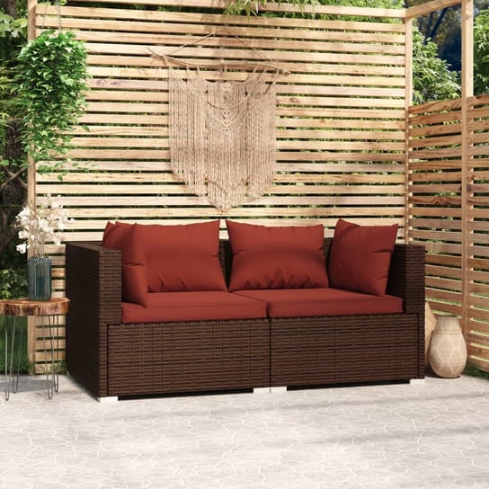 vidaXL 2-osobowa sofa ogrodowa z poduszkami, polirattan, brązowa vidaXL