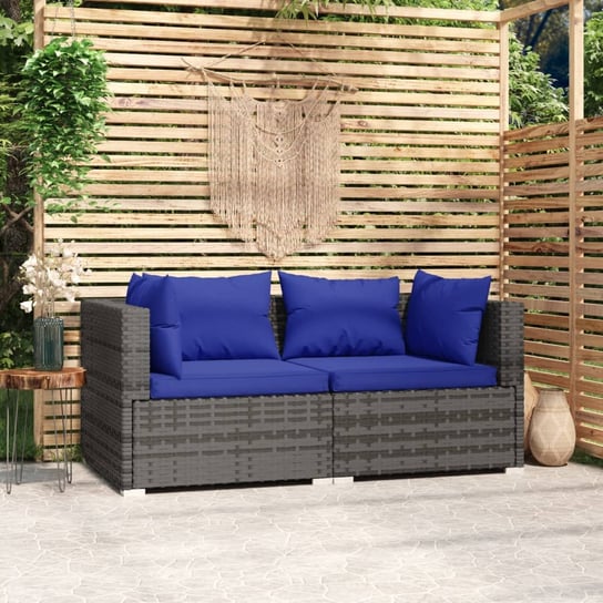 vidaXL 2-osobowa sofa ogrodowa z poduszkami, polirattan, szara vidaXL