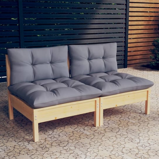 vidaXL 2-osobowa sofa ogrodowa z szarymi poduszkami, drewno sosnowe vidaXL