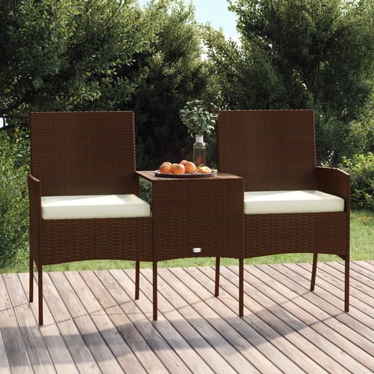 vidaXL 2-osobowa sofa ogrodowa ze stolikiem, rattan PE, brązowa vidaXL