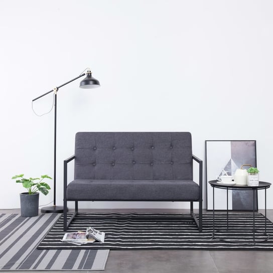 vidaXL 2-osobowa sofa z podłokietnikami, ciemnoszara, stal i tkanina vidaXL