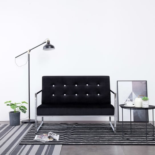 vidaXL 2-osobowa sofa z podłokietnikami, czarna, chrom i aksamit vidaXL